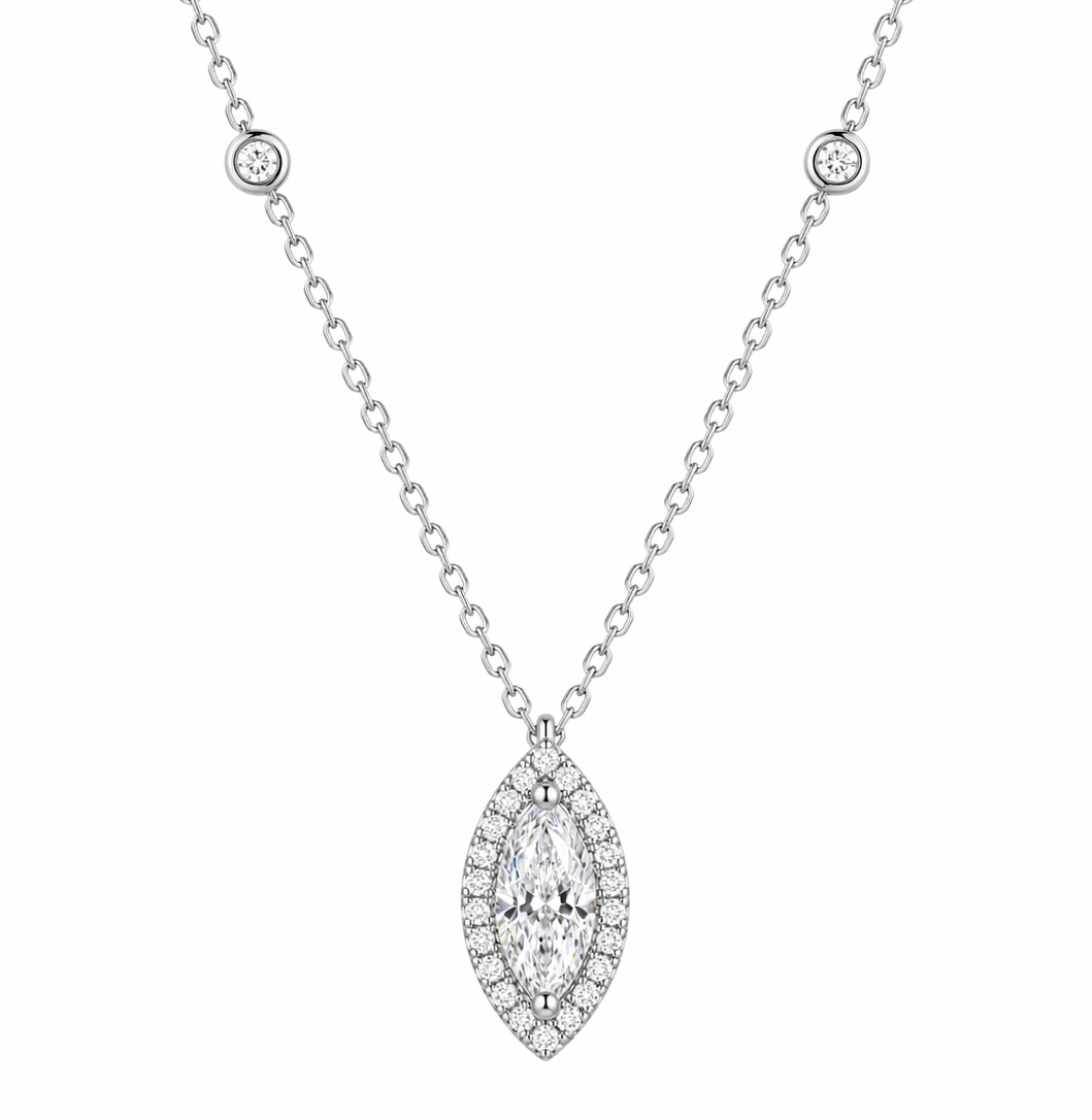 0.74 Carats Halo Marquise Diamond Station Pendant